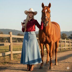 POLO JEANS COMPANY RALPH LAUREN VINTAGE Collectable Denim Maxi Circle Skirt